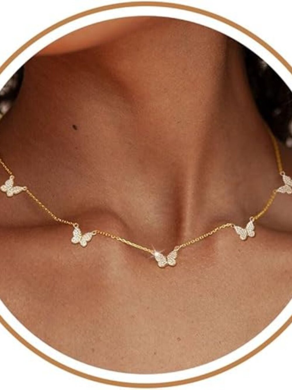 Dainty 14K Gold Plated Butterfly & Heart Choker Necklace - Cubic Zirconia Charm